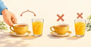 紅茶とジュースのどちらかを選ぶ場面と、両方にバツ印を付けてどちらも選ばない場面を対比したイラスト。